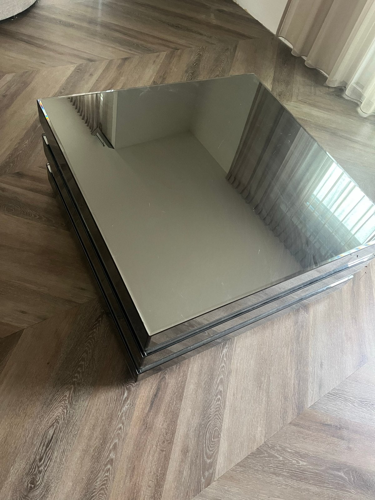 Spiegeltafel Salontafel - Gebruikt, Ophalen, Gebruikt, 100 tot 150 cm, Vierkant
