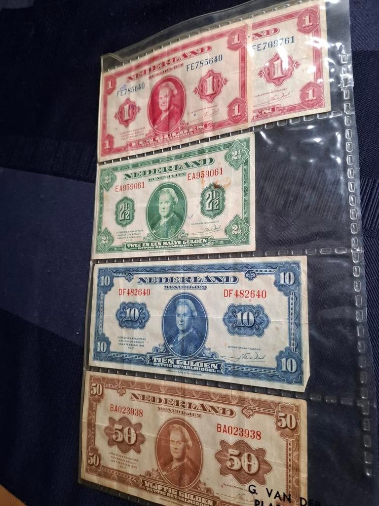 Nederlands 50 10 2,5 1 Gulden Biljet 1943 - Zeldzaam, Postzegels en Munten, Bankbiljetten | Nederland, Ophalen, 50 gulden, Los biljet