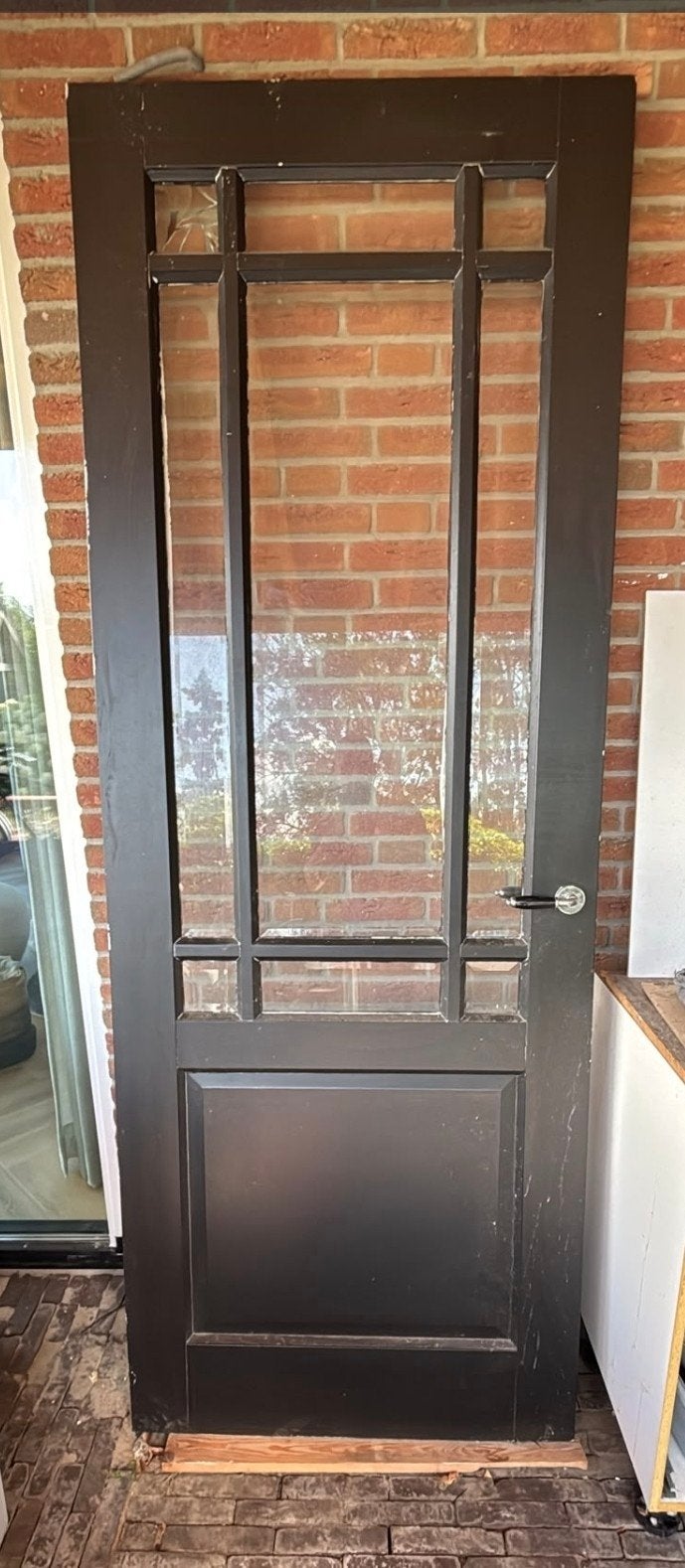 Zwarte binnendeur met glaspanelen, Ophalen, Gebruikt, 80 tot 100 cm, Binnendeur