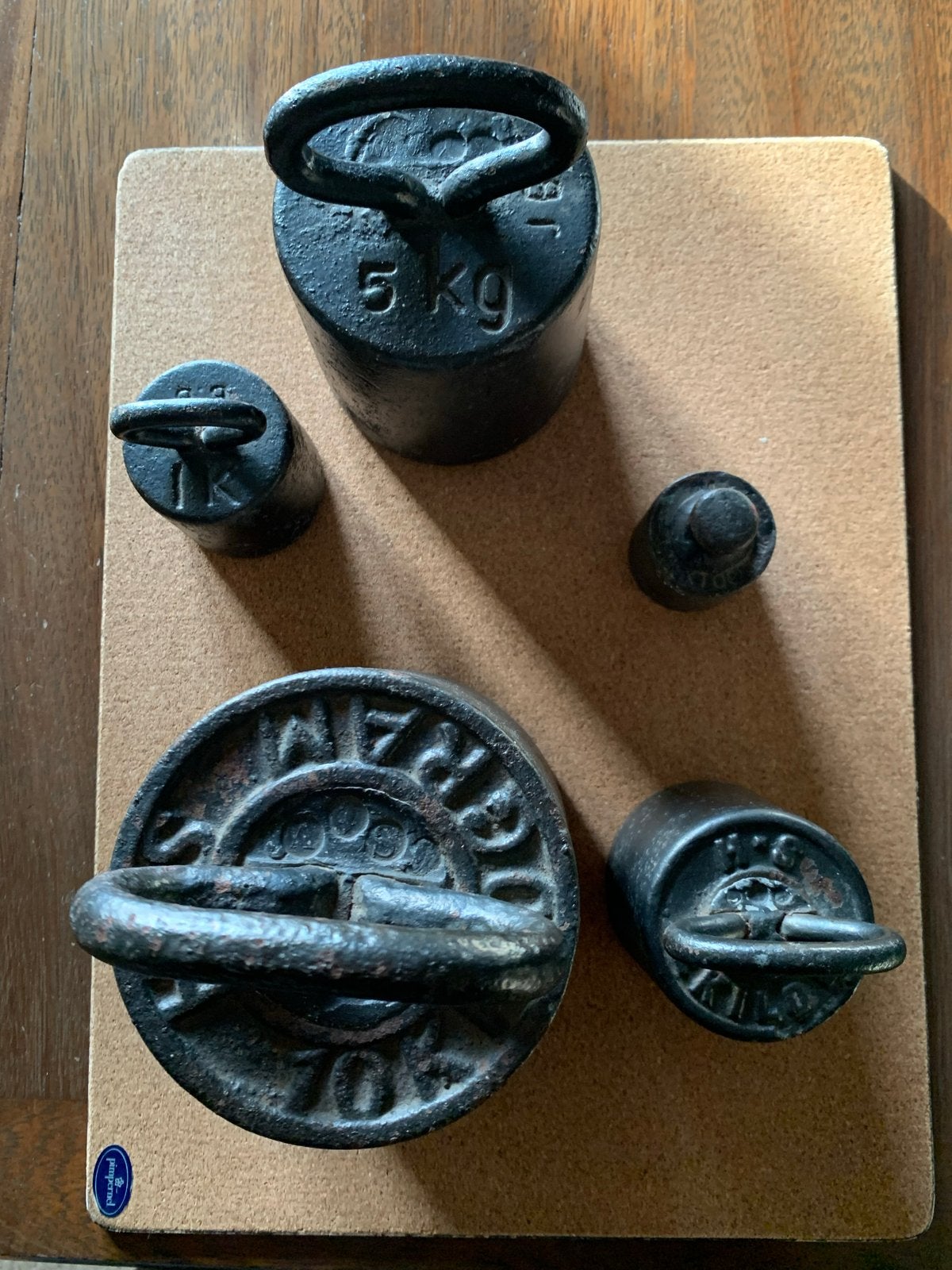 Set van 5 antieke gietijzeren gewichten, Ophalen of Verzenden