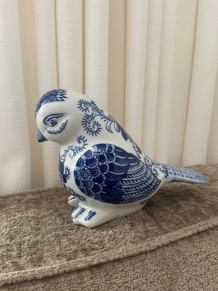 Delfts Blauw Porseleinen Vogeltje H14cm, Ophalen, Zo goed als nieuw, Blauw, Steen/keramiek