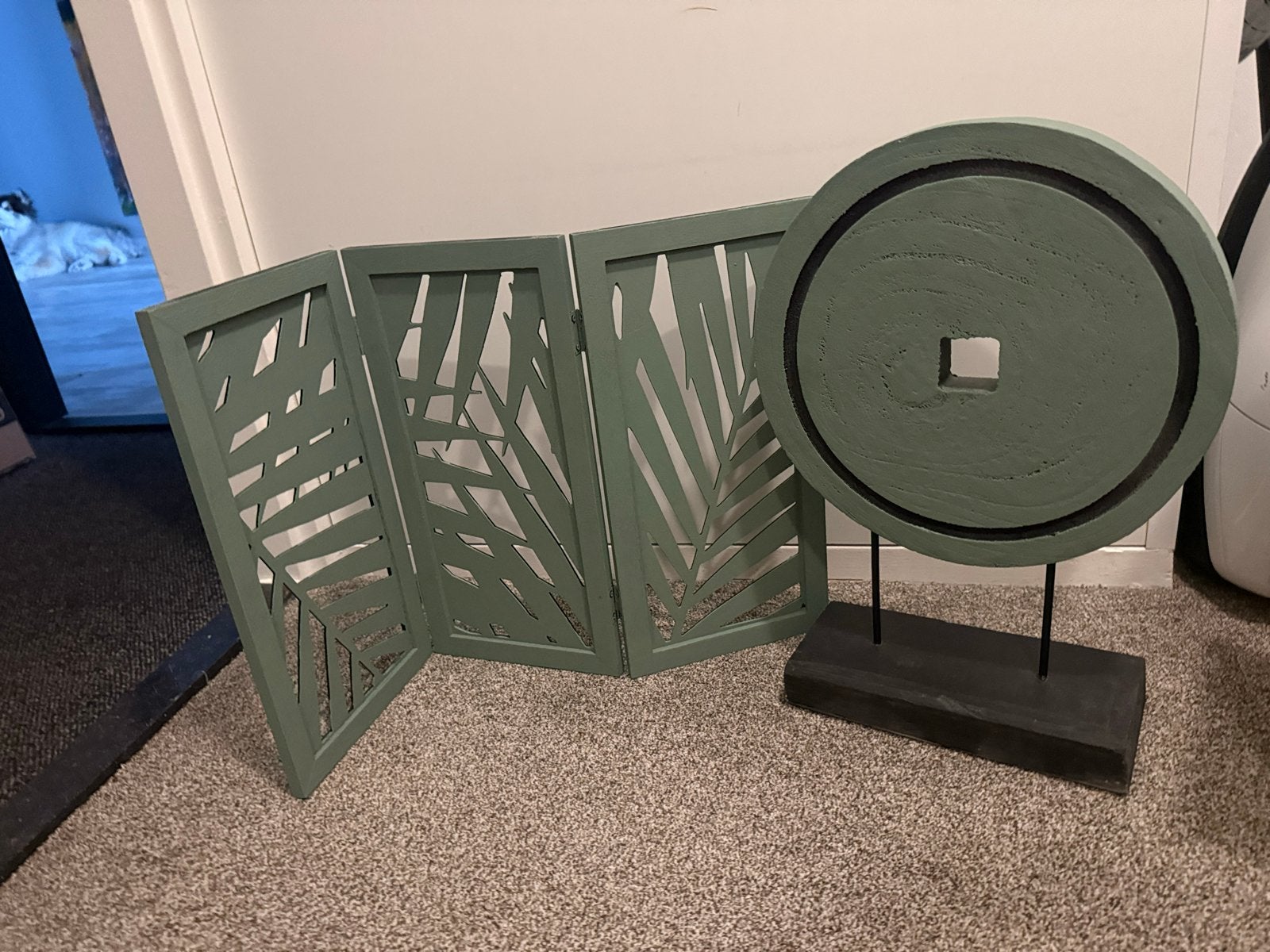 Decoratieve kamerscherm en ornament, groen, Groen, Hout, Gebruikt, Overige stijlen