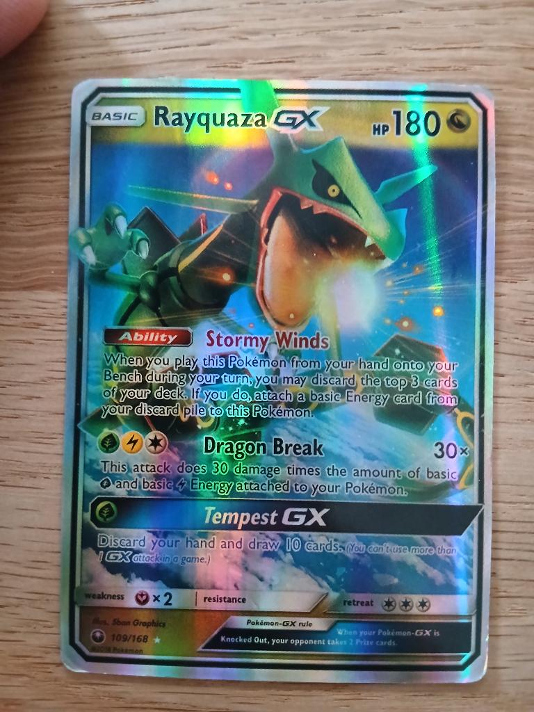 Pokémon Rayquaza-GX 109/168 Holo - -Celestial Storm, Ophalen of Verzenden, Zo goed als nieuw, Losse kaart