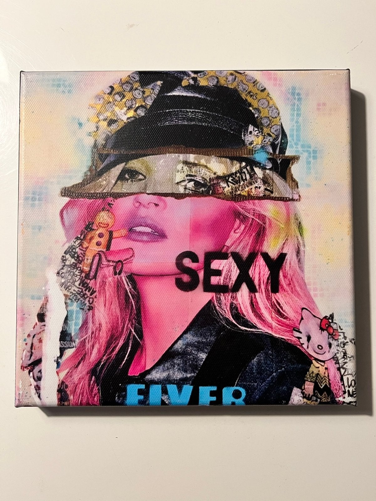 Street art Kate Moss op canvas 20 x 20 cm, Verzenden, Gemengde techniek, Op houten frame, Portret
