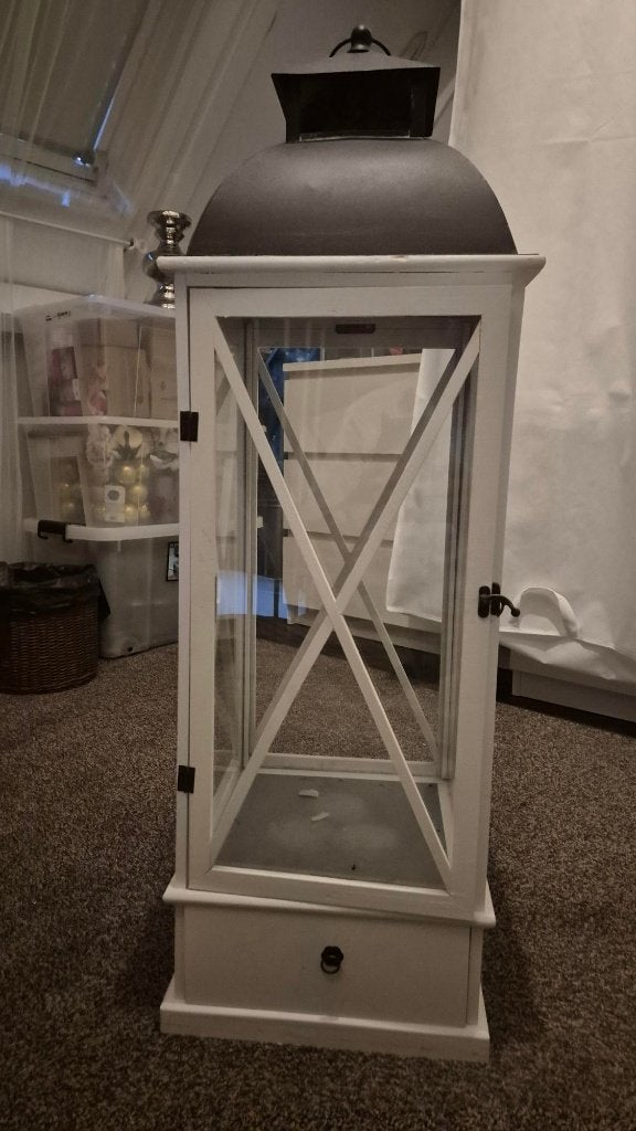 kaars windlicht, Huis en Inrichting, Woonaccessoires | Kandelaars en Kaarsen, Ophalen, Gebruikt, 90 cm, Wit