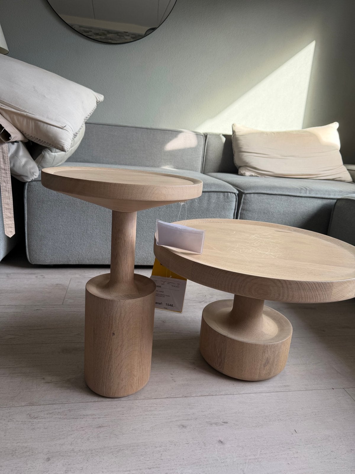 Linteloo Kigi bijzettafels white wash massief eiken, 45 tot 60 cm, Rond, Nieuw, Hout