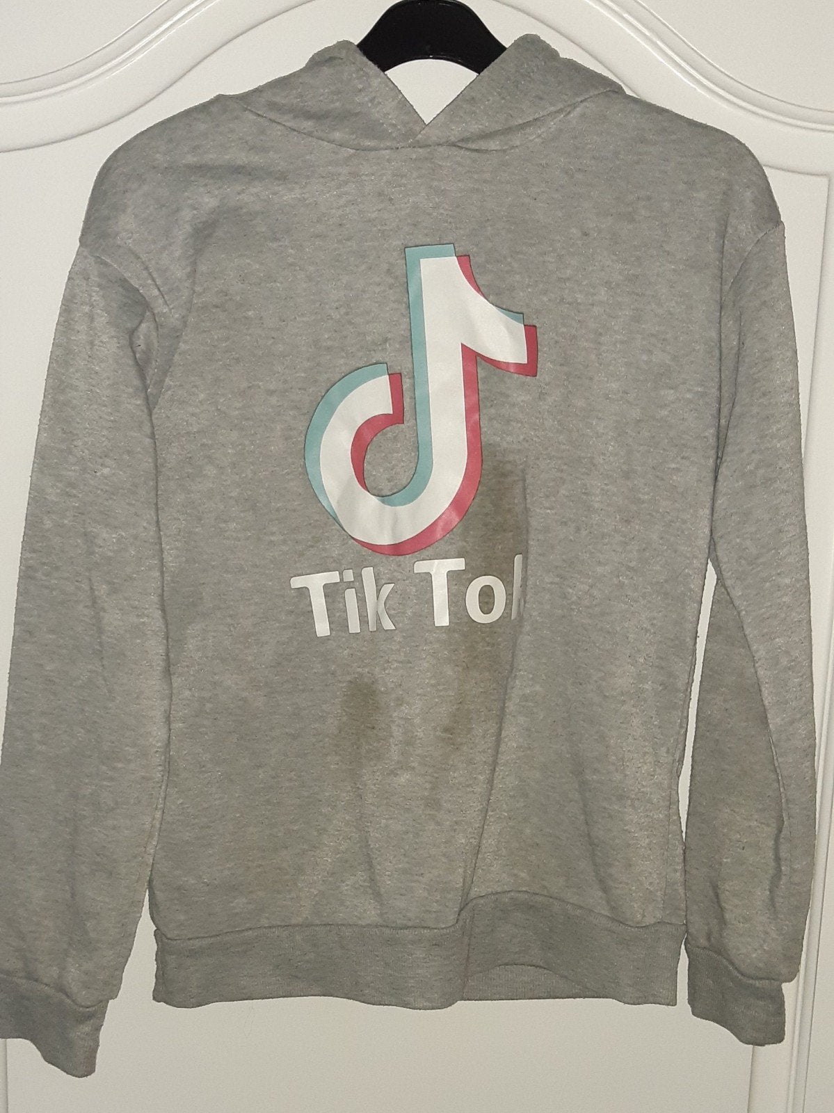 Grijze TikTok hoodie met logo, Ophalen of Verzenden, TikTok, Maat 34 (XS) of kleiner, Grijs