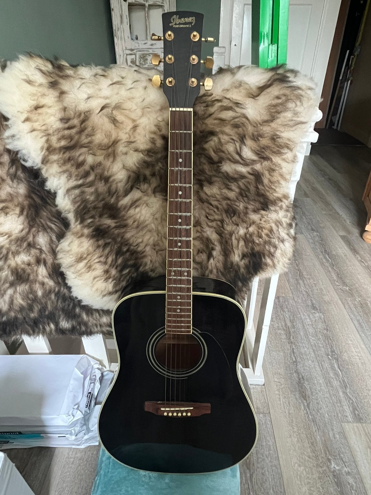 Ibanez performance acoustic black inclusief stevig opbergtas, Ophalen, Zo goed als nieuw, Western- of Steelstringgitaar