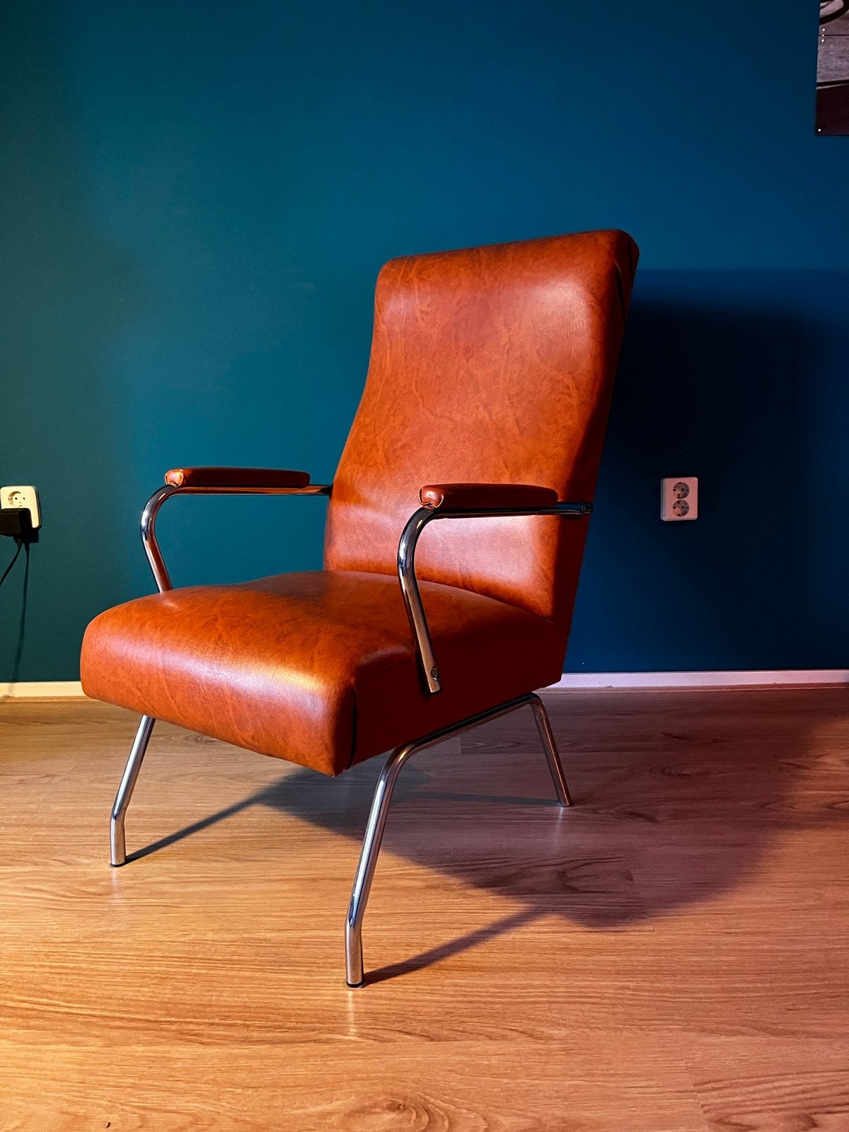 Vintage fauteuil met chromen poten en armleuningen, Ophalen