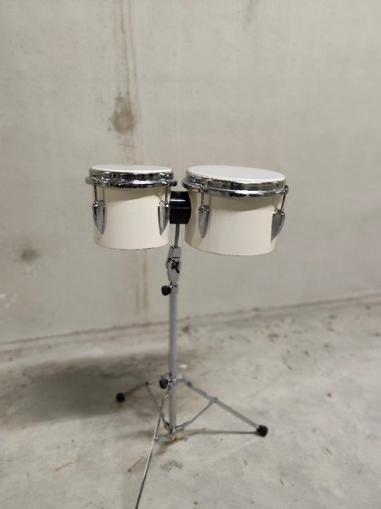 Bongo set met standaard - Crème, Muziek en Instrumenten, Percussie, Ophalen, Gebruikt, Trommel