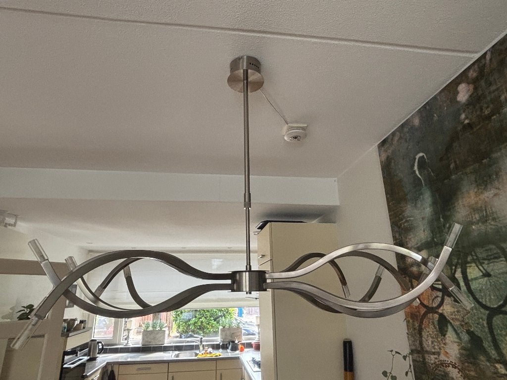 RVS hanglamp voor boven eettafel met 12 lampjes, Huis en Inrichting, Lampen | Hanglampen, Ophalen, Zo goed als nieuw, Metaal, G4