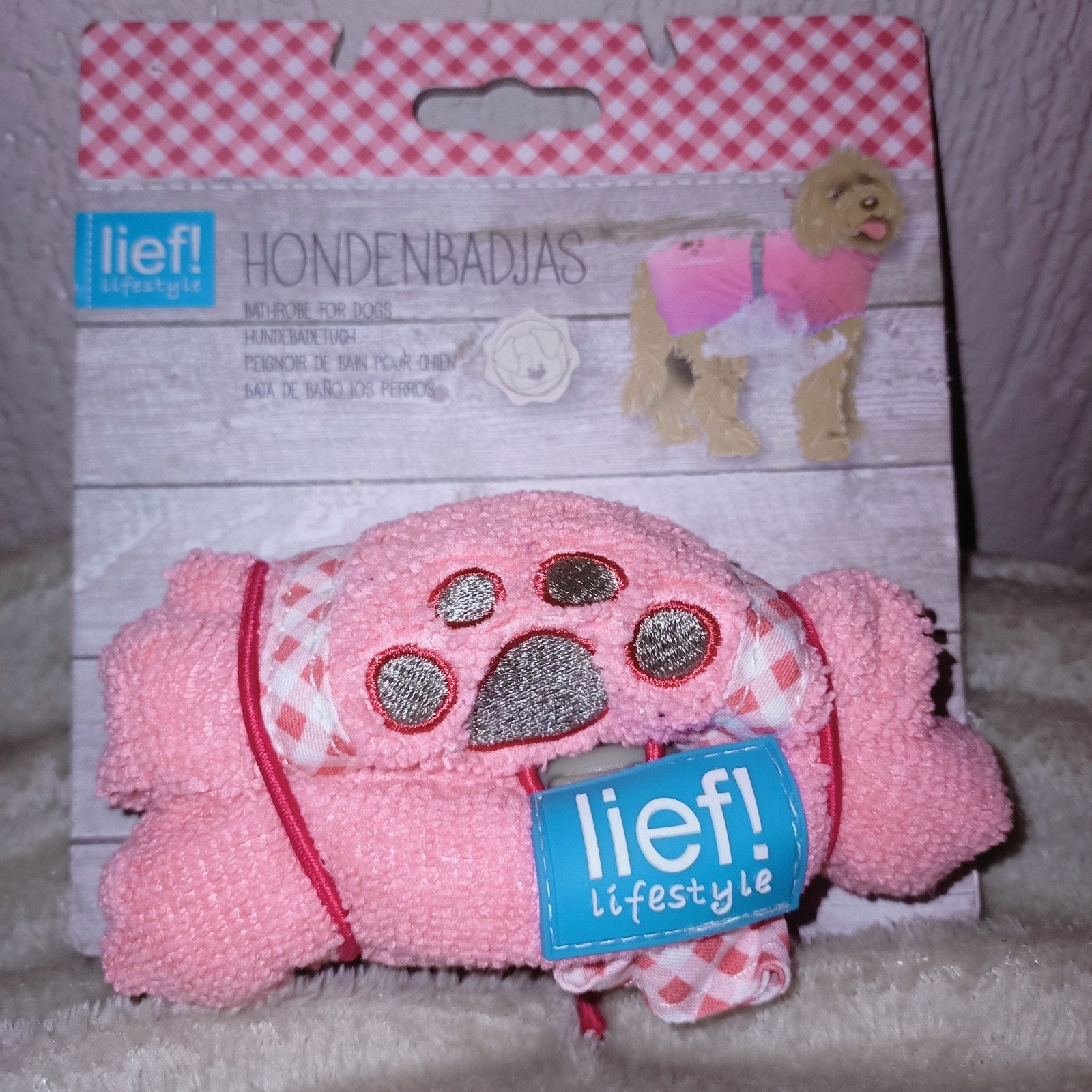Lief lifestyle roze handdoek / badjas. Maat xs., Dieren en Toebehoren, XS, Ophalen of Verzenden, Zo goed als nieuw, Verstelbaar