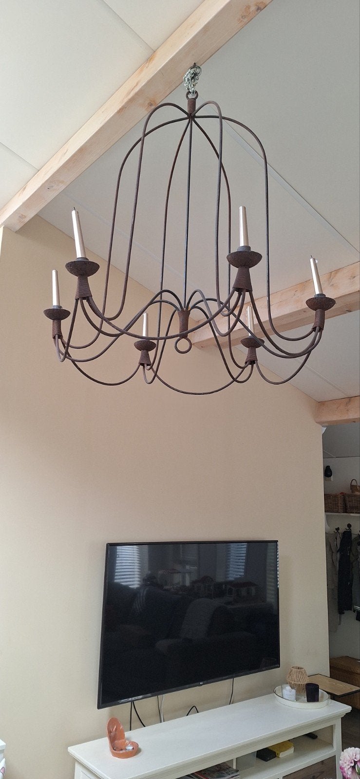Grote metalen decoratieve kaarsen kroonluchter met 8 armen, Ophalen, Gebruikt, Metaal, Klassiek, Rustiek