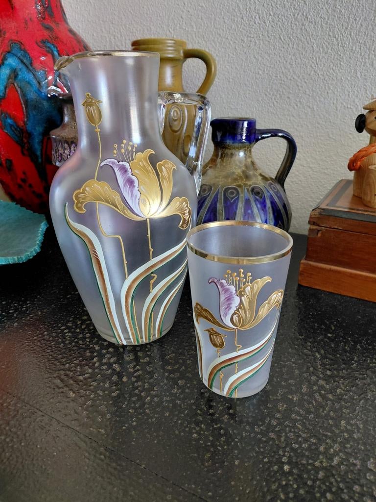 Antiek art nouveau jugendstil karaf en glas, Antiek en Kunst, Antiek | Glas en Kristal, Ophalen of Verzenden