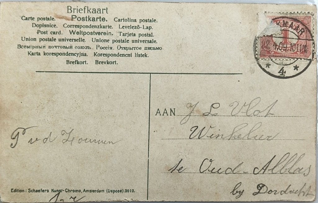 Ansichtkaart / Accijnstoren van Alkmaar schepen / 1911, Ophalen of Verzenden, Voor 1920, Gelopen, Noord-Holland