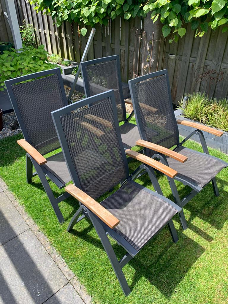 4x Bois le duc 7 standen tuinstoelen, Ophalen, Gebruikt, Metaal, Inklapbaar