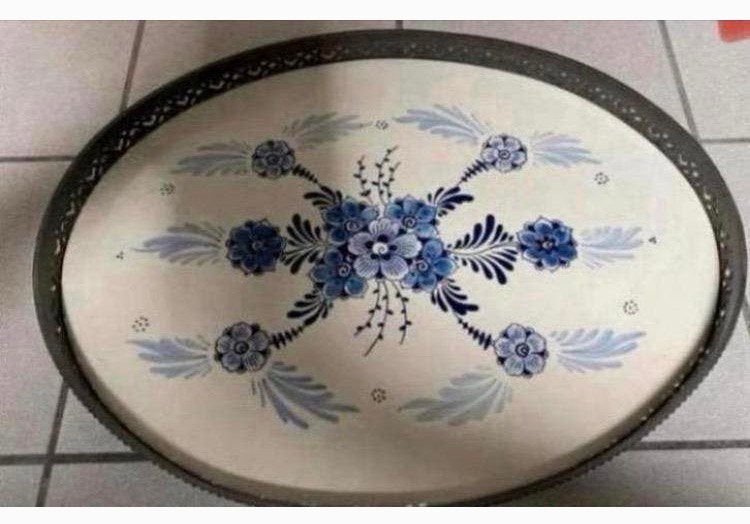 Ovaal dienblad van Delft Blue handpainted Holland Jumbo Hoop, Ophalen of Verzenden