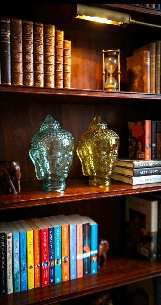 Twee levensgrote glazen Boeddha-hoofden, Antiek en Kunst, Curiosa en Brocante, Ophalen of Verzenden