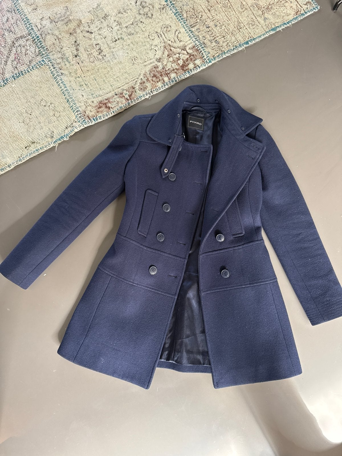 PHARD Marineblauwe Wollen Jas - Maat S (36), Kleding | Dames, Ophalen of Verzenden, Zo goed als nieuw, Maat 36 (S), Blauw