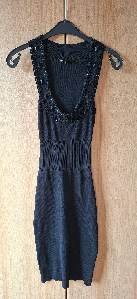 Bcbgmaxazria black evening party silk dress size M, Maat 38/40 (M), Zwart, Ophalen of Verzenden, Boven de knie