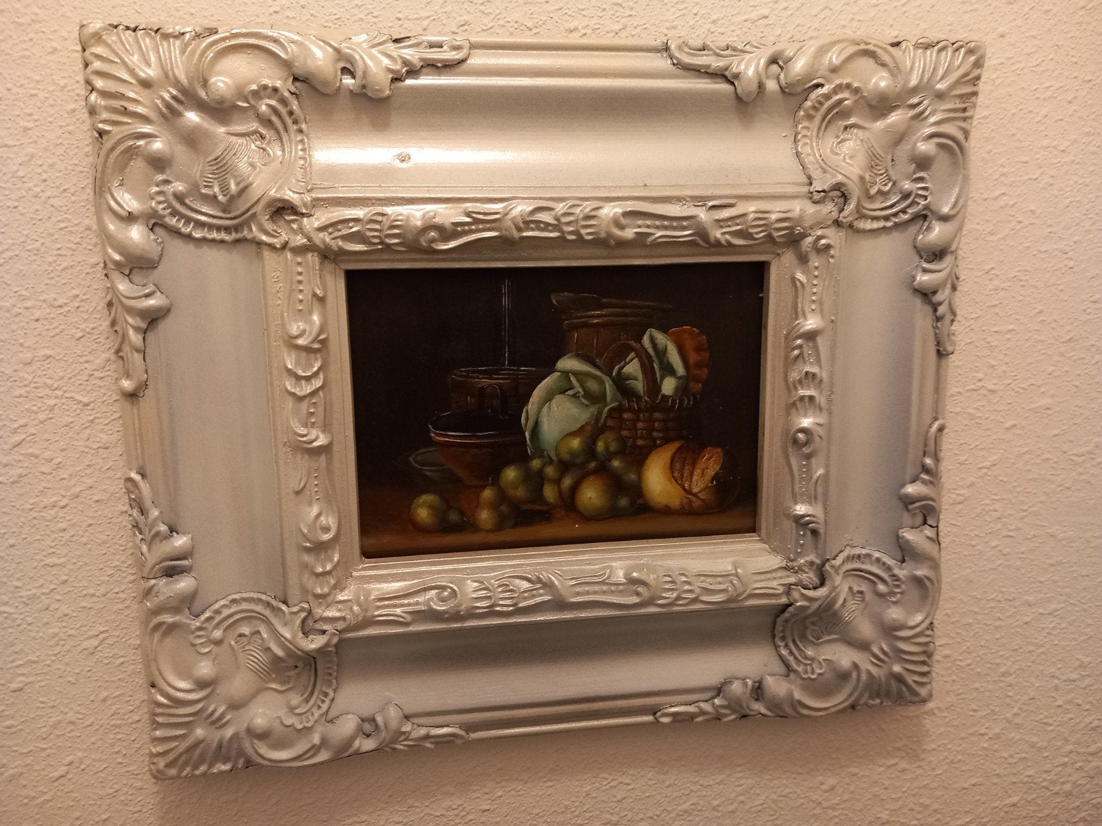 5 handgeschilderde fruitstillevens in baroklijsten + 1 panee, Ophalen, Minder dan 50 cm, Schilderij