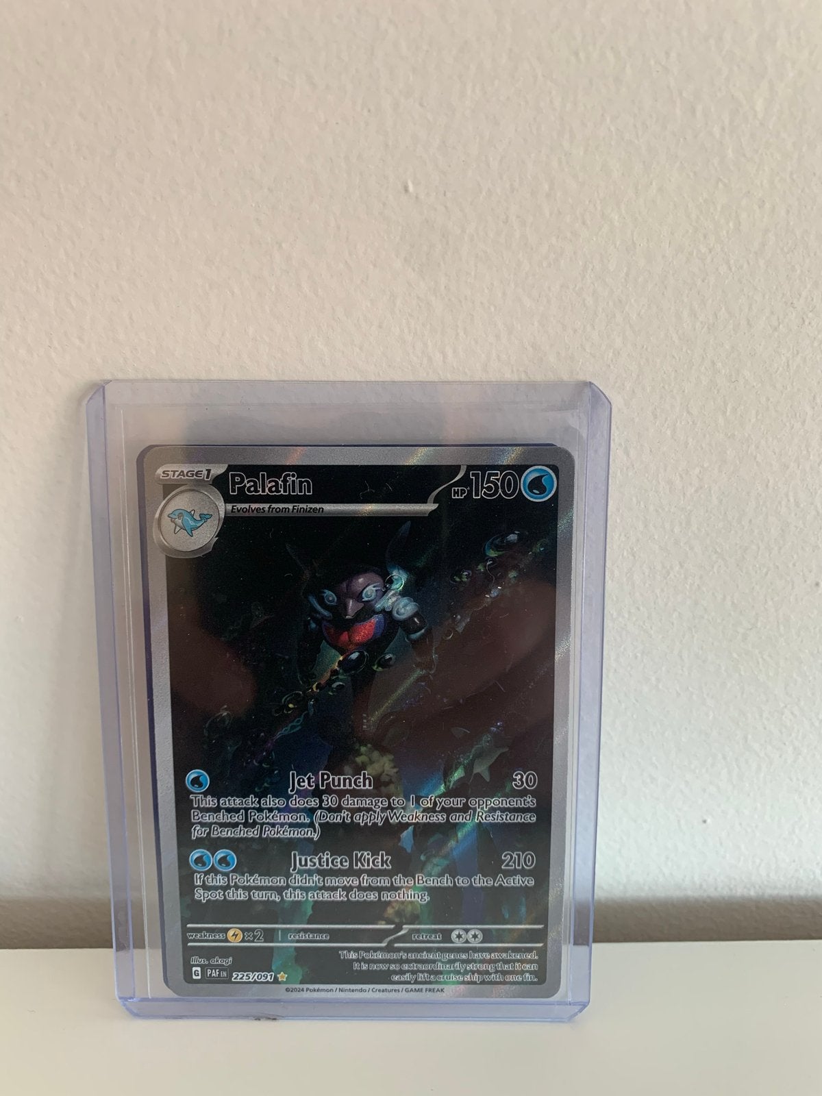 Palafin Pokémon Kaart - Full Art Holo Rare (225/091), Ophalen of Verzenden, Zo goed als nieuw, Losse kaart