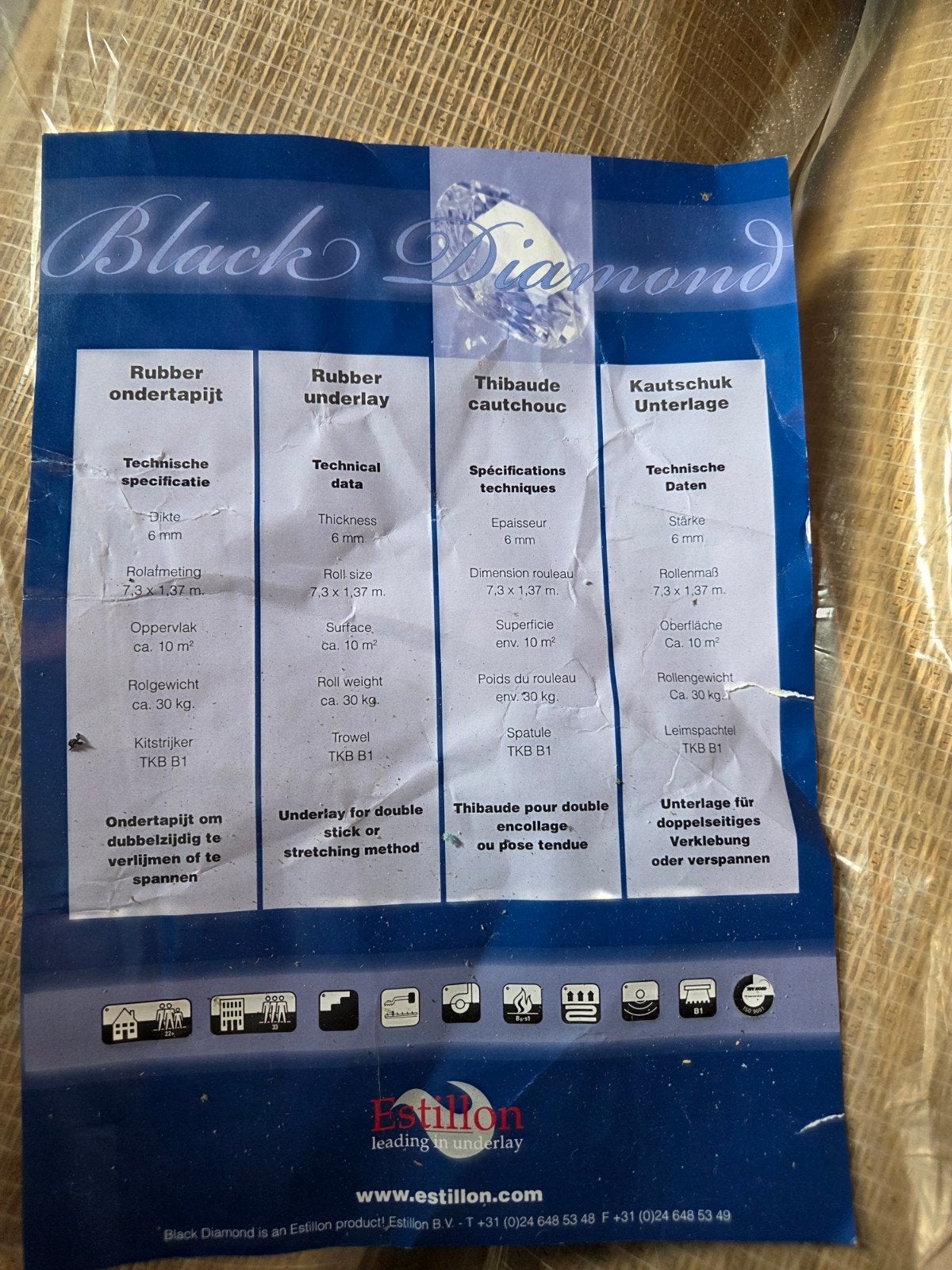 6 rollen ondertapijt Black Diamond 10m2 per rol, Ophalen of Verzenden, Nieuw