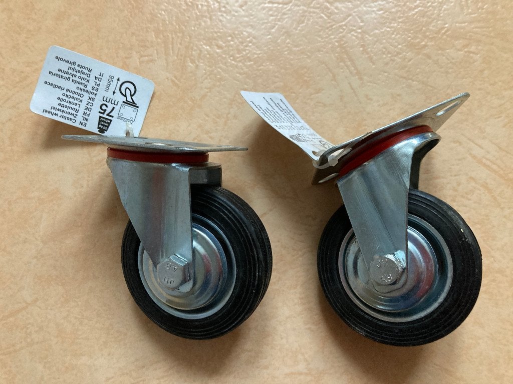 Zwenkwiel 75 mm rubber 2 stuks nieuw, Doe-het-zelf en Verbouw, Ophalen of Verzenden, Nieuw