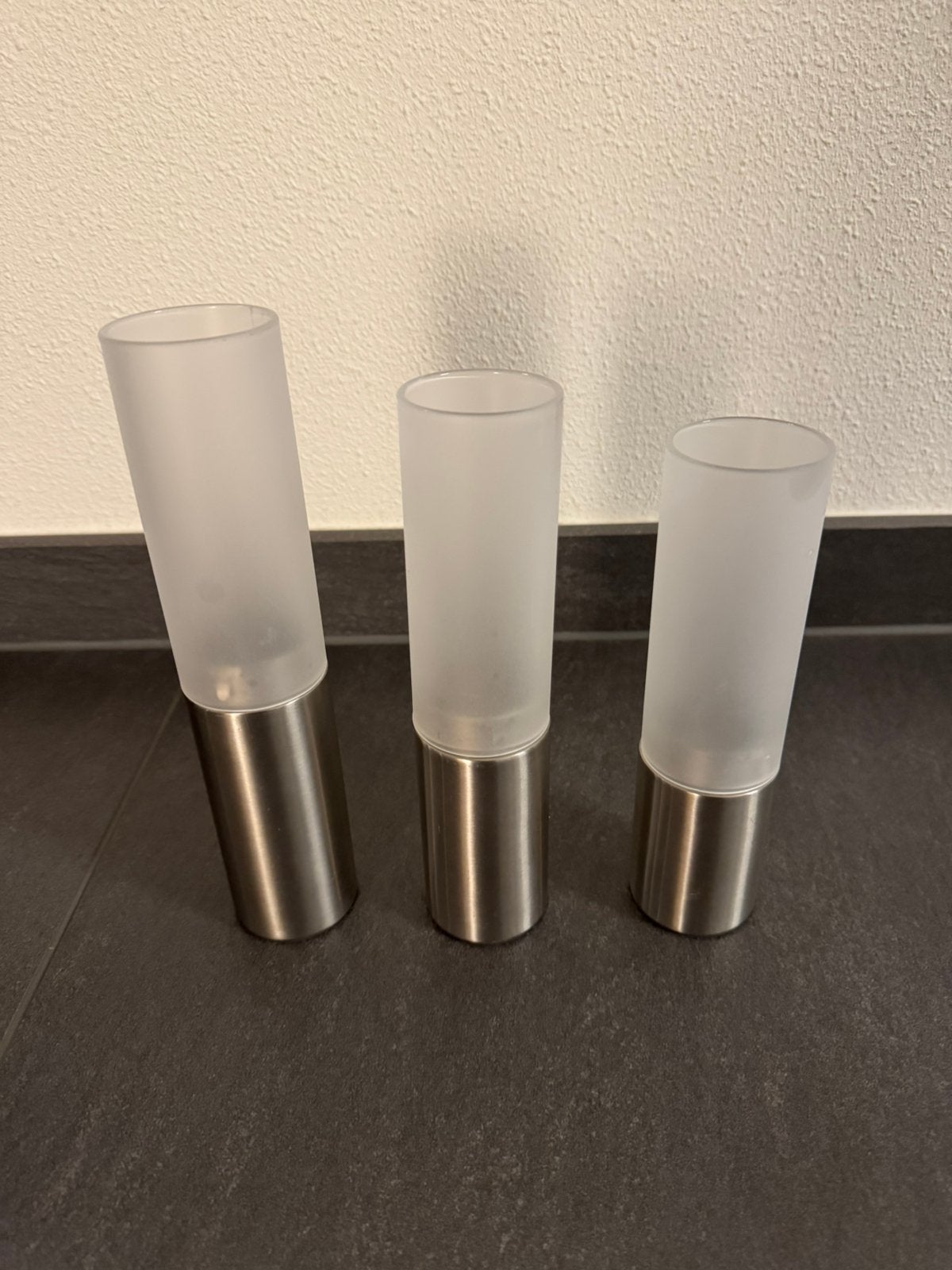 3 Theelicht Houders RVS met Glas, Wit, Waxinelichthouder, Ophalen of Verzenden, Glas