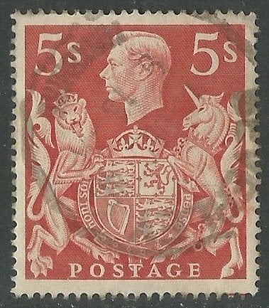 ENGELAND 1949 5sh. Rood G.VI., Michel: 213, Gestempeld., Verzenden, Gestempeld