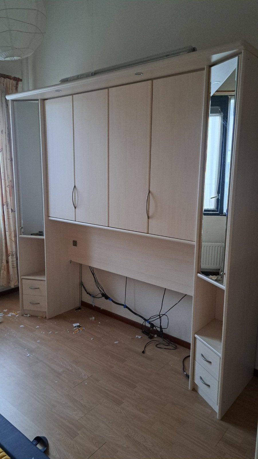Bedombouw met veel opbergruimte en nis voor bed 160 cm, Ophalen, Gebruikt, Wit, Tweepersoons