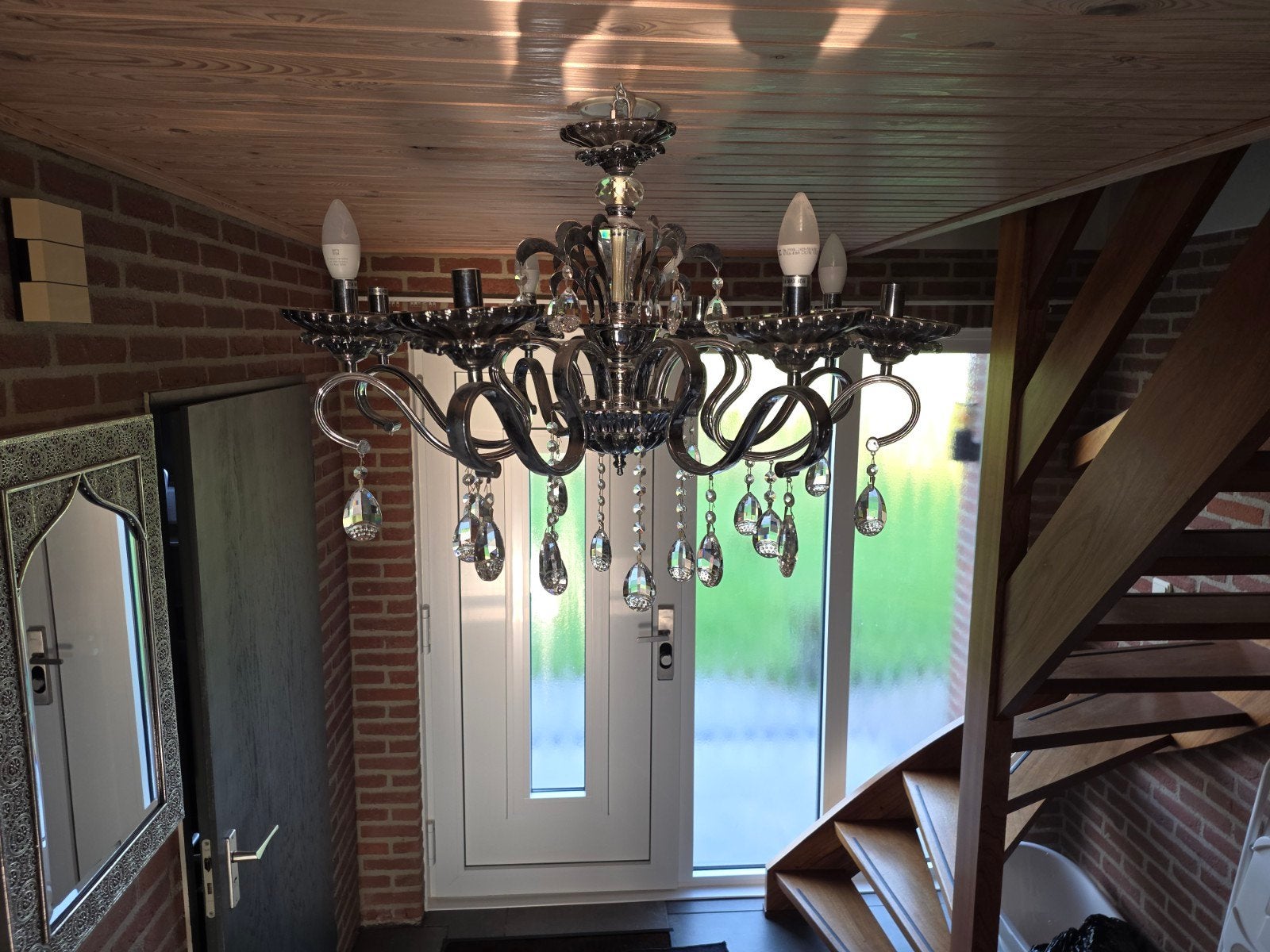 Elegante Kroonluchter met Kristallen - Zo goed als nieuw, Huis en Inrichting, Ophalen, E14 (klein), Zo goed als nieuw, Glas