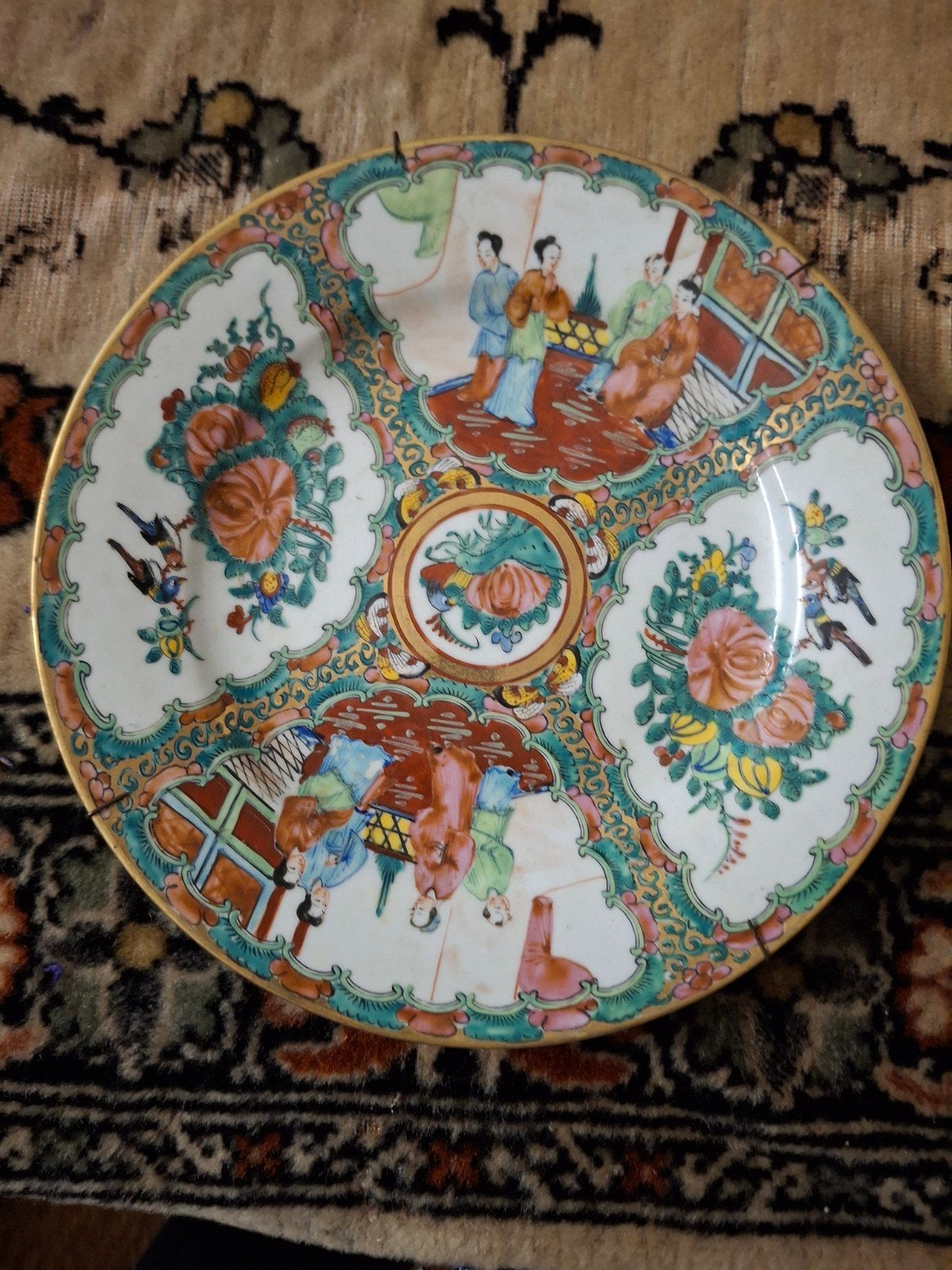 Antiek Chinees porseleinen bord, handgeschilderd, Antiek en Kunst, Ophalen of Verzenden