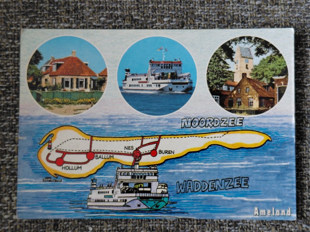 Ameland, Veerpont, Kerk, gelopen, 1986, Verzenden, 1980 tot heden, Gelopen, Waddeneilanden