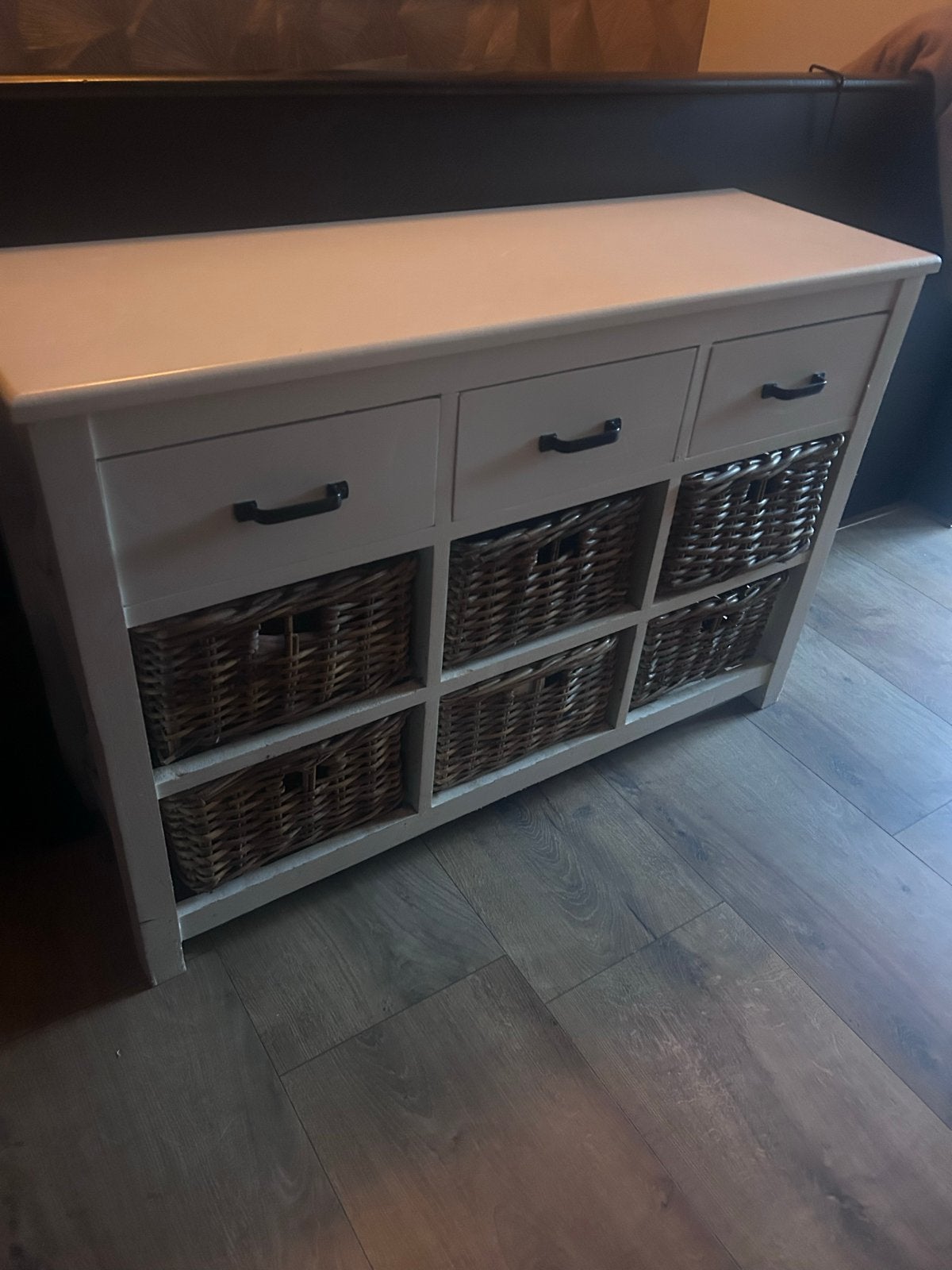 Commode/Dressoir met rieten manden - 133x33x67.5 cm, Ophalen, Gebruikt, 100 tot 150 cm, Met lade(s)