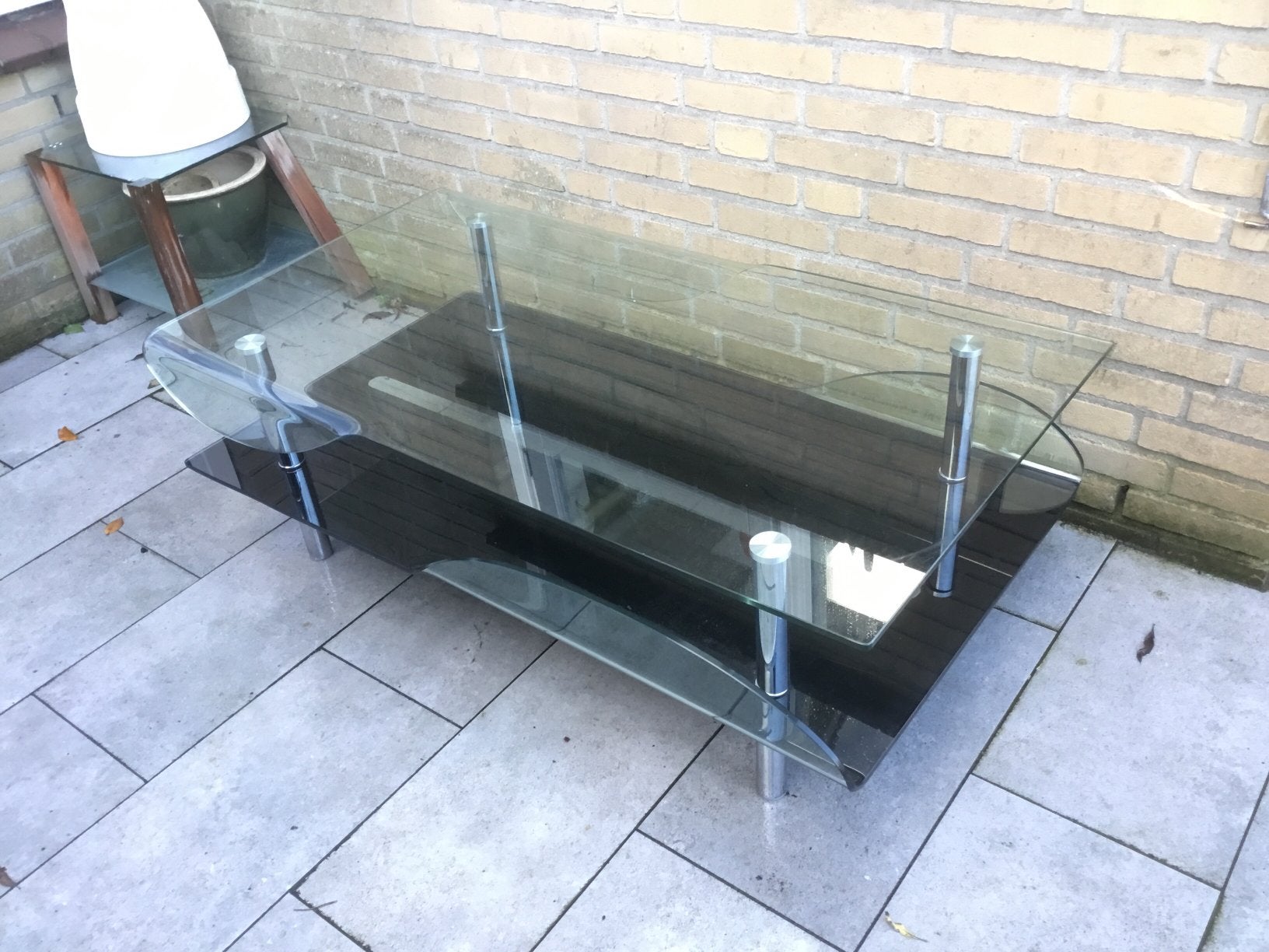 Glazen salontafel / tv tafel, Huis en Inrichting, Tafels | Bijzettafels, Ophalen, Gebruikt, Rechthoekig, 75 cm of meer