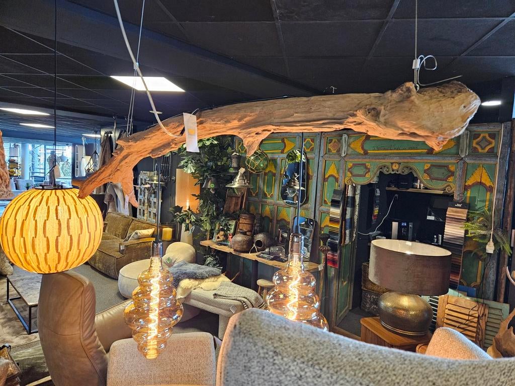 Hanglamp teakhout uniek 150 cm, Ophalen of Verzenden, Nieuw, 75 cm of meer