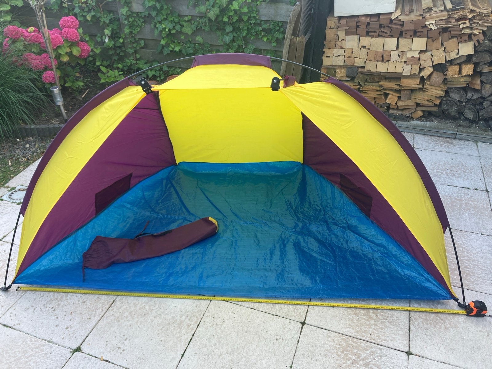 Pop-up strandtent/zonnescherm - Geel/Paars/Blauw, Ophalen, Gebruikt, Tot en met 2