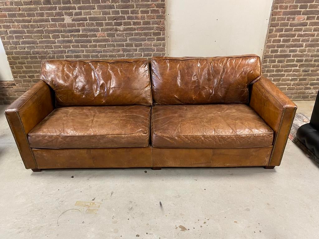 Ralph Lauren bruin generfde leren bank !!!, Ophalen, Gebruikt, Driepersoons, 75 tot 100 cm