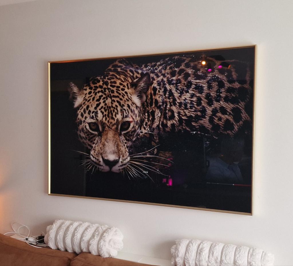 Glazen Schilderij Luipaard Goud Omlijst 150x100cm, Huis en Inrichting, Ophalen, Nieuw, 125 cm of meer, Schilderij