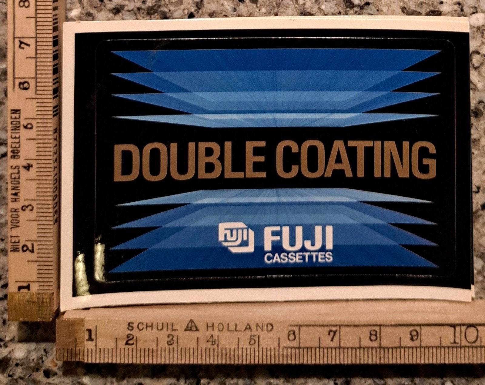 Vintage sticker Fuji cassettes Double coating 10 cm logo, Ophalen of Verzenden, Zo goed als nieuw, Overige typen