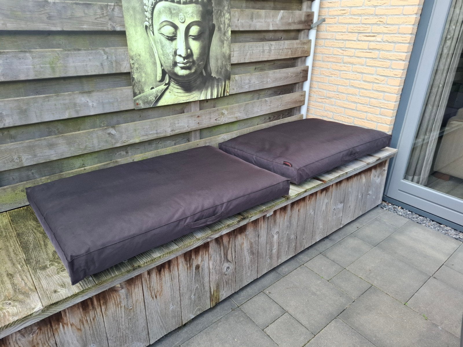 Twee comfortabele buitenkussens van Redzipper, Ophalen, Gebruikt, Overige materialen
