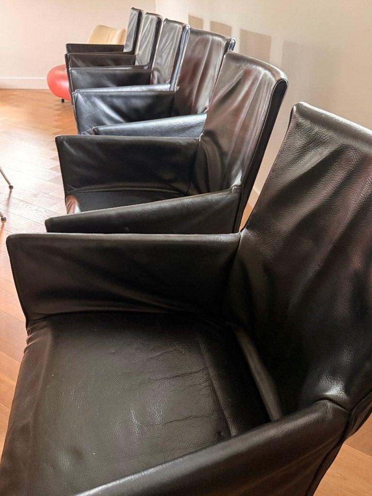 6x l'Ancora eetkamerstoel zwart leder (met wieltjes), Ophalen, Gebruikt, Zwart, Design