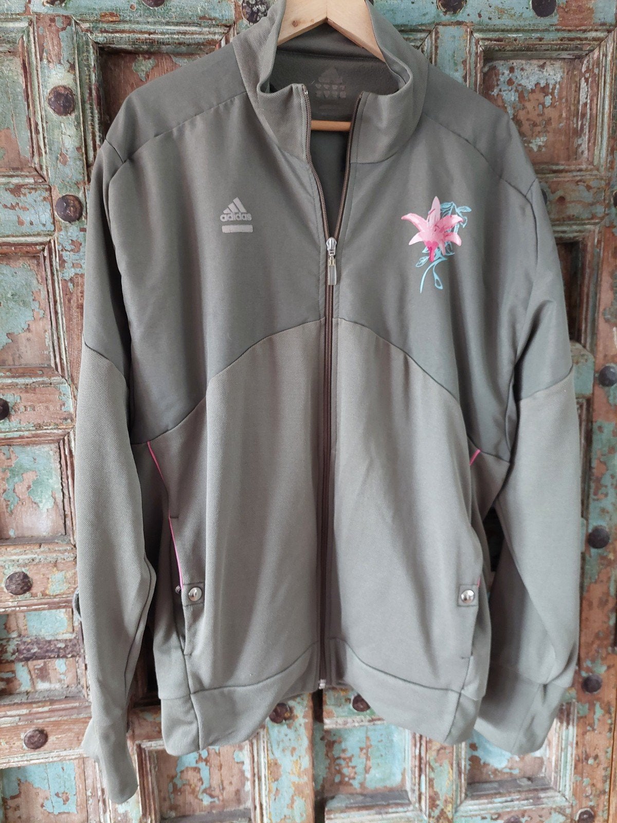 Adidas Khaki/Fuchsia Trainingsjack Maat XXL, Overige kleuren, Adidas, Maat 46/48 (XL) of groter, Ophalen of Verzenden