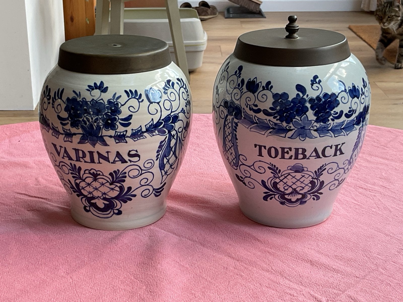 Set van 2 antieke Delfts blauwe tabakspotten, Ophalen of Verzenden