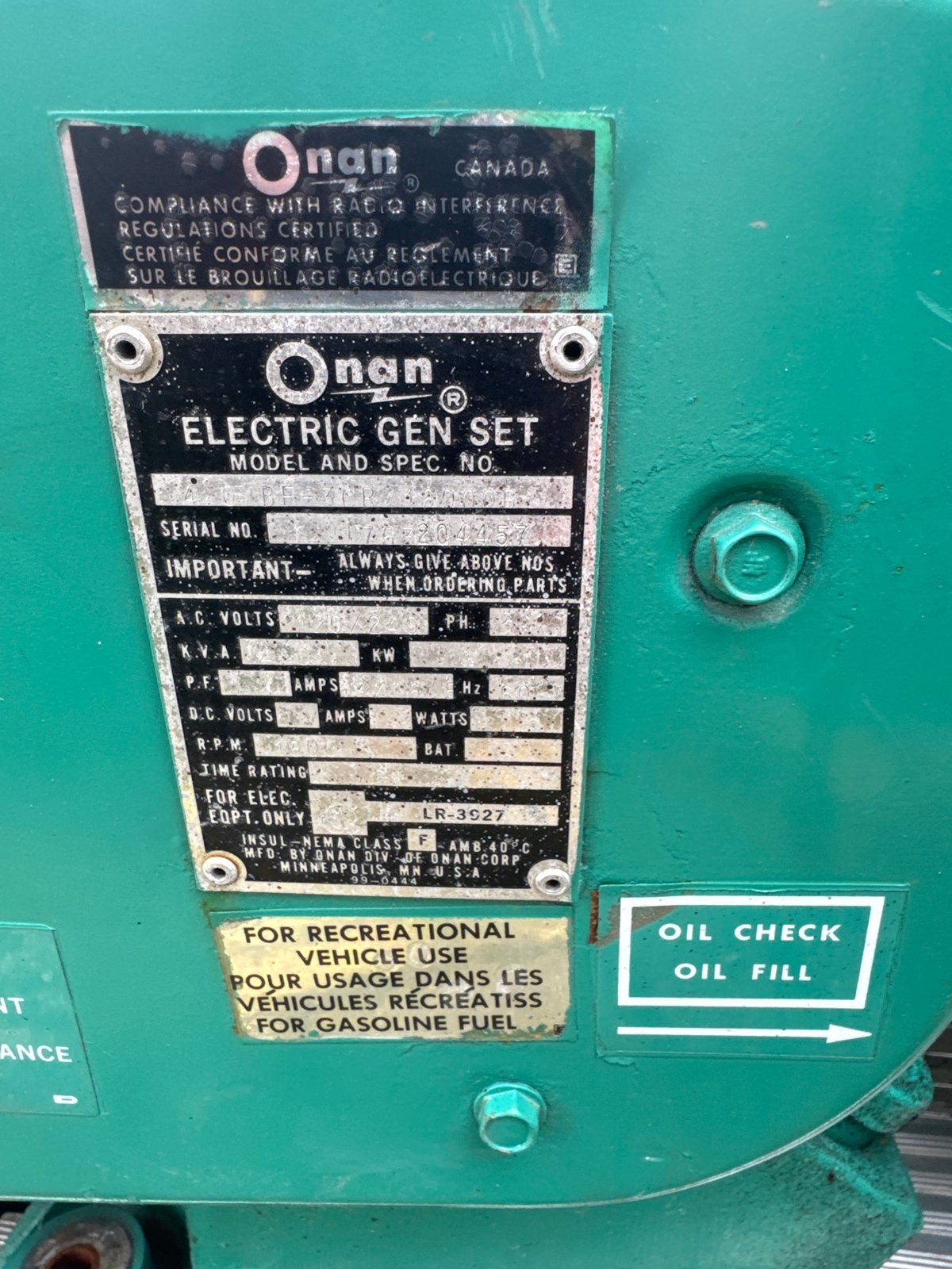 Onan Electric Gen Set - Benzine Aggregaat schuurvondst, Gebruikt, Benzine, Ophalen of Verzenden, X