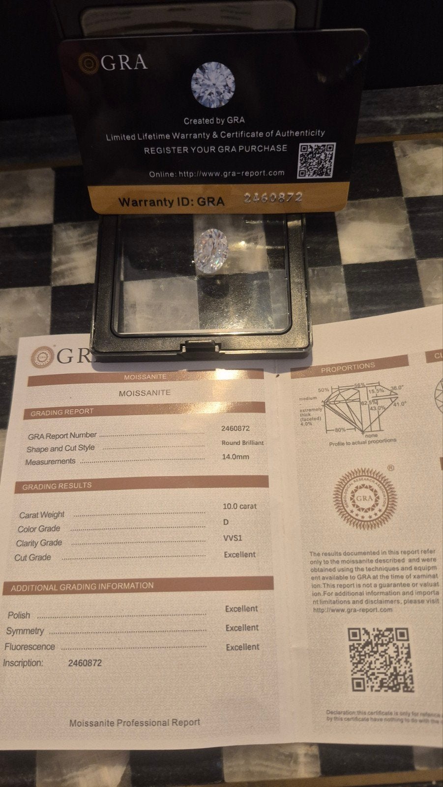 10ct (14mm) Moissanite+gra VVS1 D Excellent Cut Briljant, Ophalen of Verzenden, Nieuw
