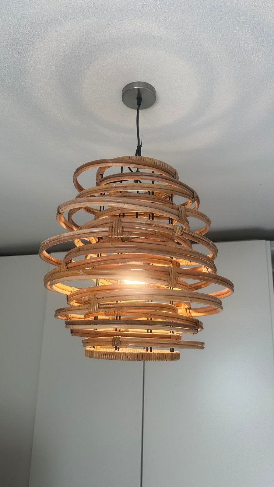 Dutchebone Rotan hanglamp spiraal design, Natuurlijk materiaal, Zo goed als nieuw, Bohemian, Scandinavisch, Modern, japandi, E27 (groot)