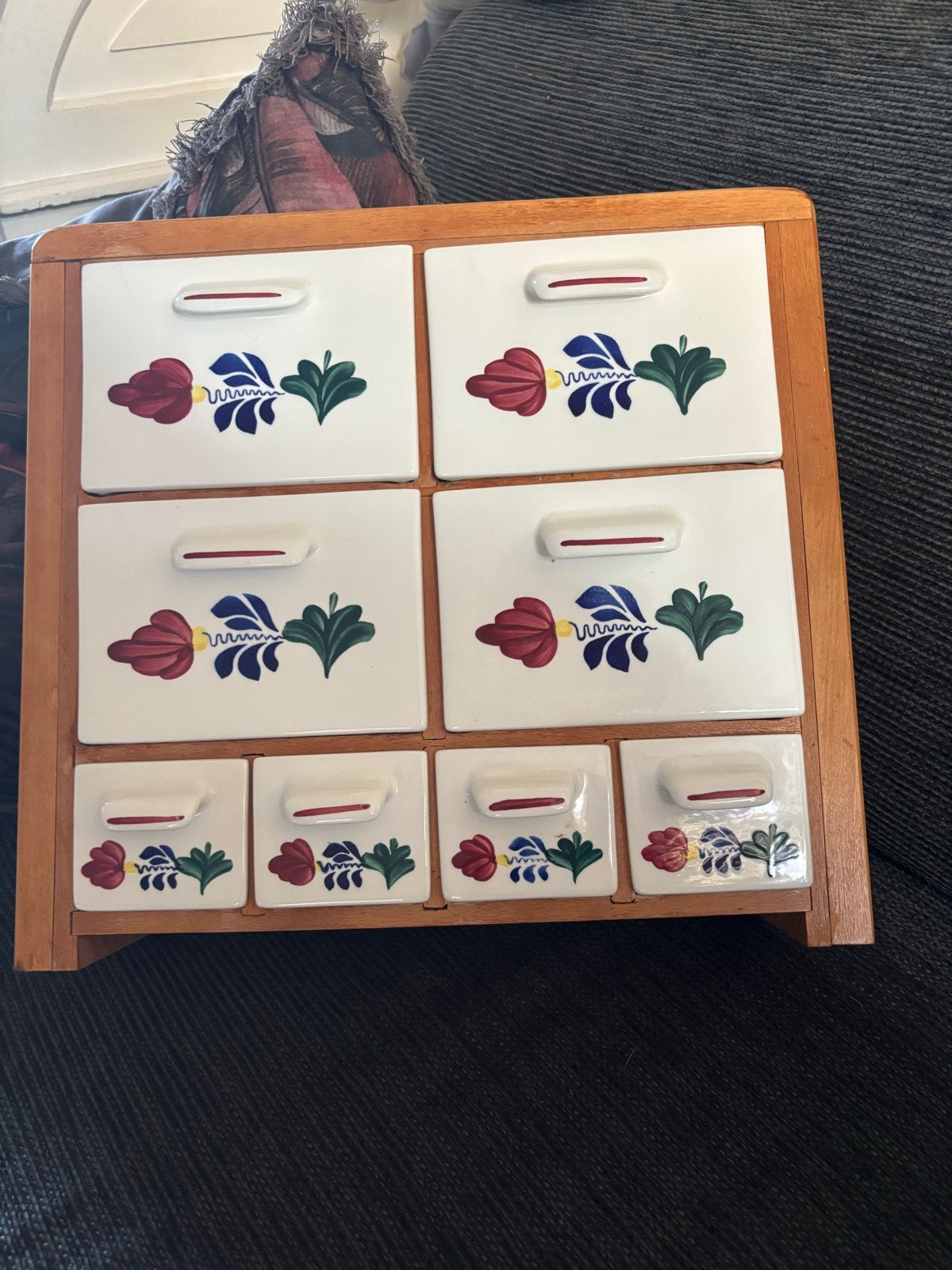 Vintage kruidenrekje met Boch Frères lades, Antiek en Kunst, Ophalen of Verzenden