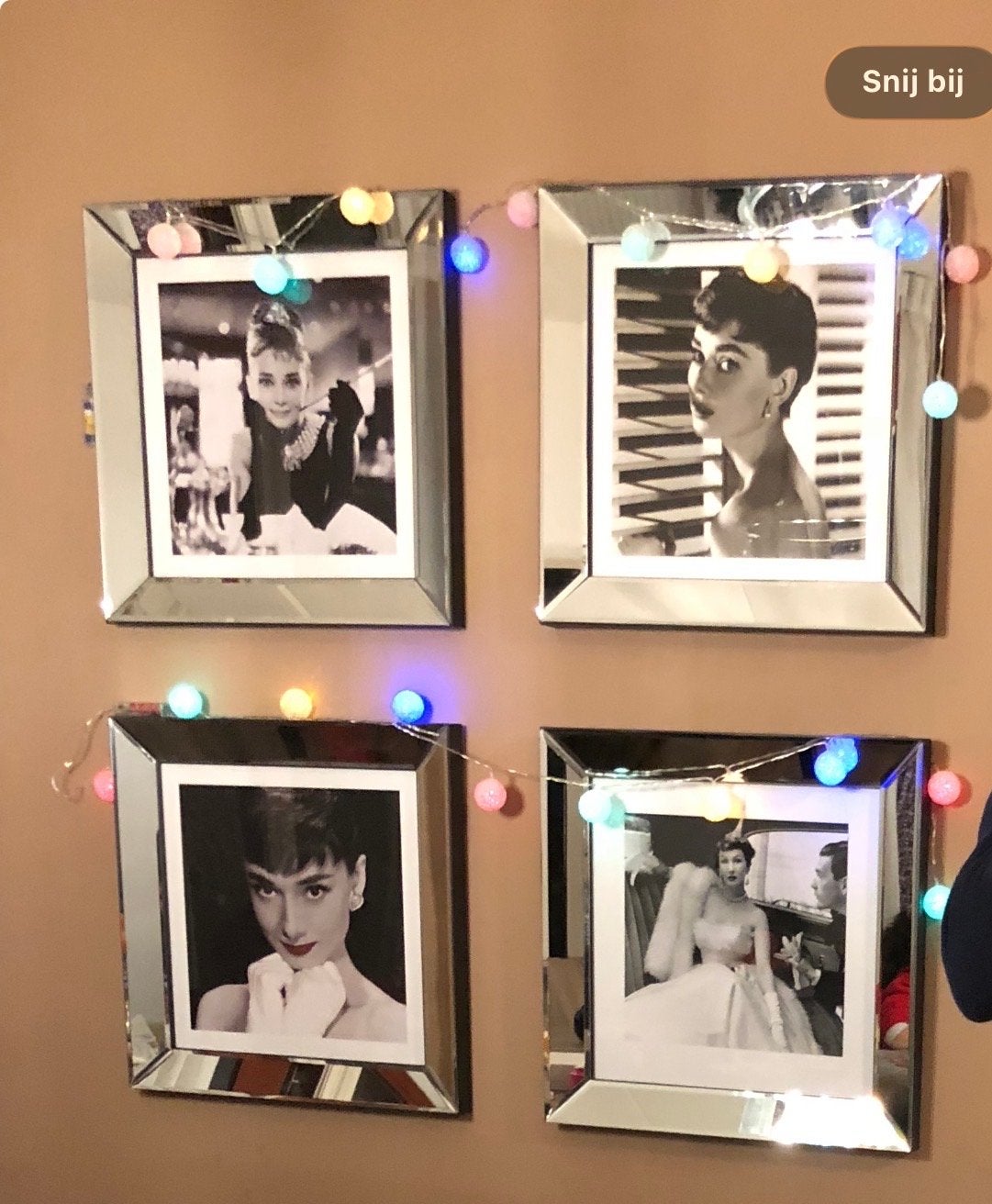 Set van 4  fotolijsten met spiegelrand (groot), Ophalen, Fotolijst, Met afbeelding, Zilver